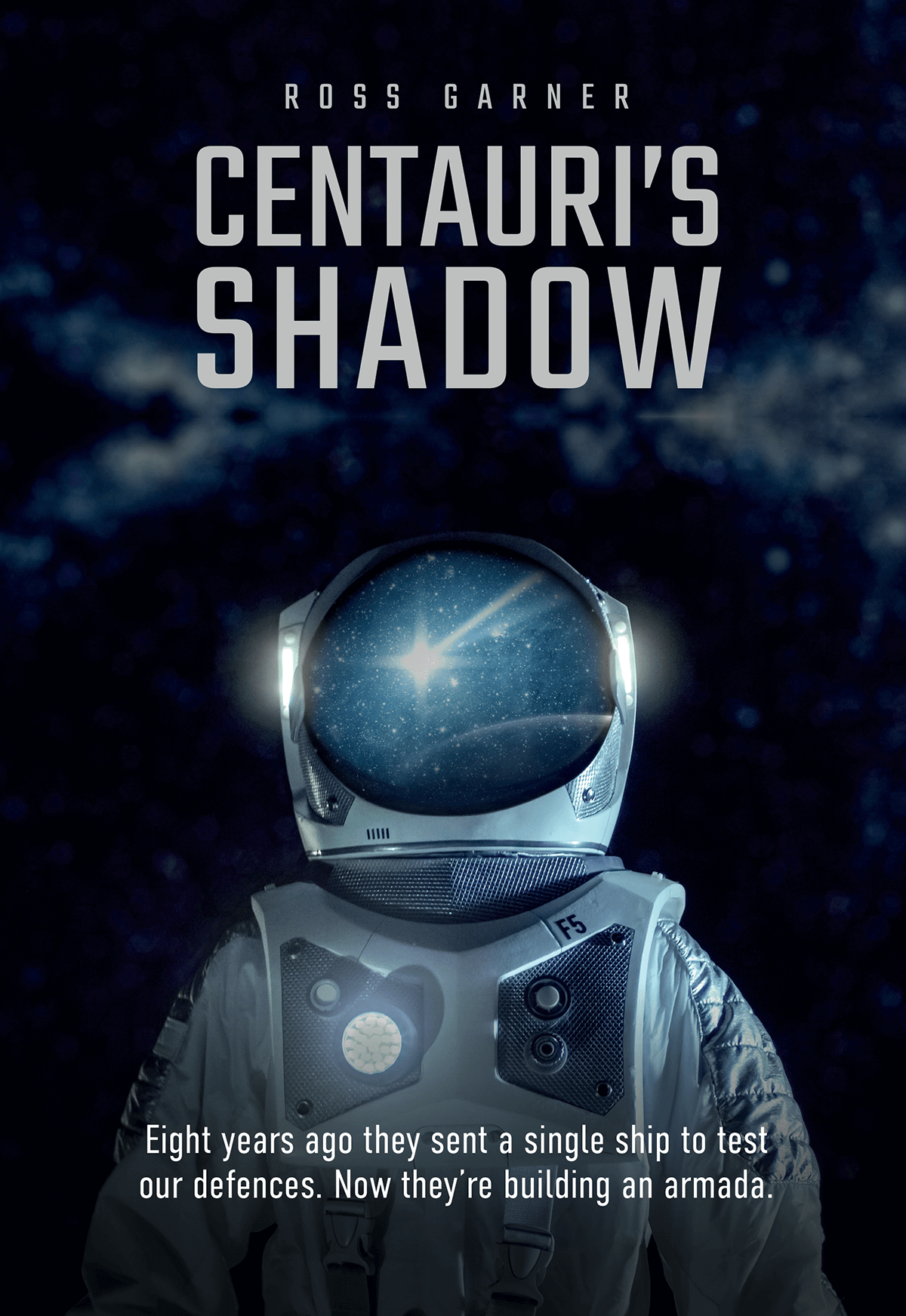 Centauri's Shadow book cover, showing a lone astronaut floating in space.